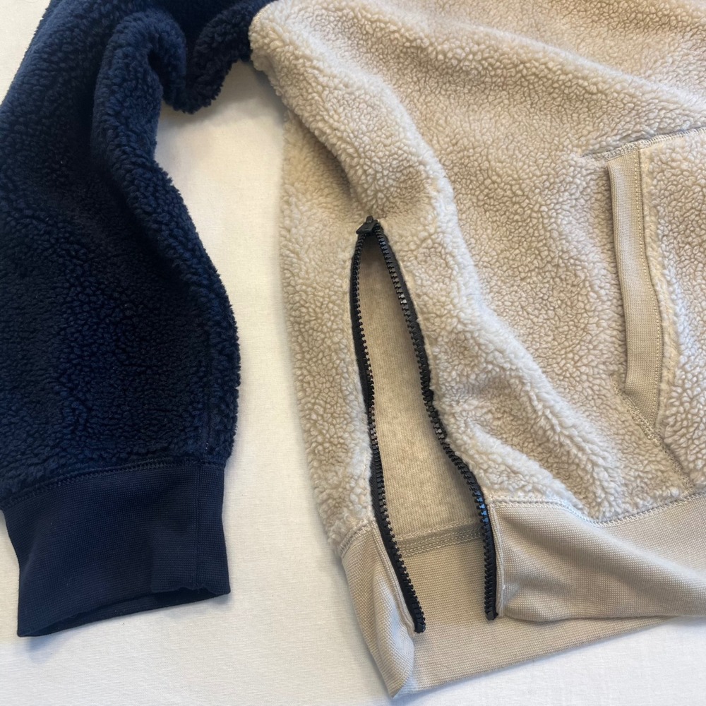 American Eagle Navy Tan‎ Gray Color Block Sherpa Fleece Men's Hoodie Size XL - Picture 7 of 10